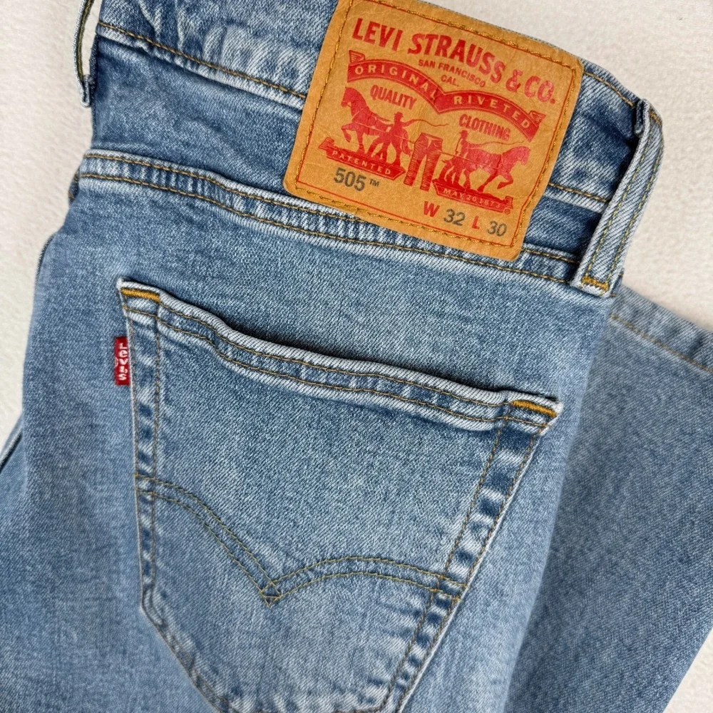 Levi's 505 Regular Fit Jeans Mens 32x30 Blue Denim Stretch Straight Leg